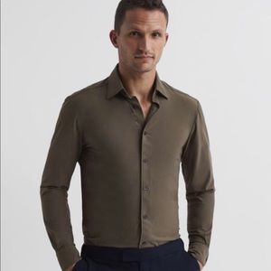 REISS BARON MERCERISED JERSEY BUTTON DOWN SHIRT IN BROWN Size  XS